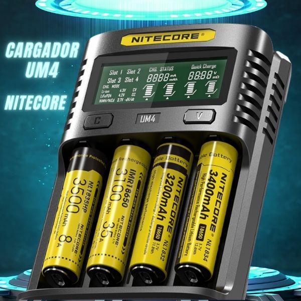 CARGADOR UM4 CUATRO RANURAS 2A - NITECORE 3 CARGADOR UM2 DOBLE RANURA 2A NITECORE 3