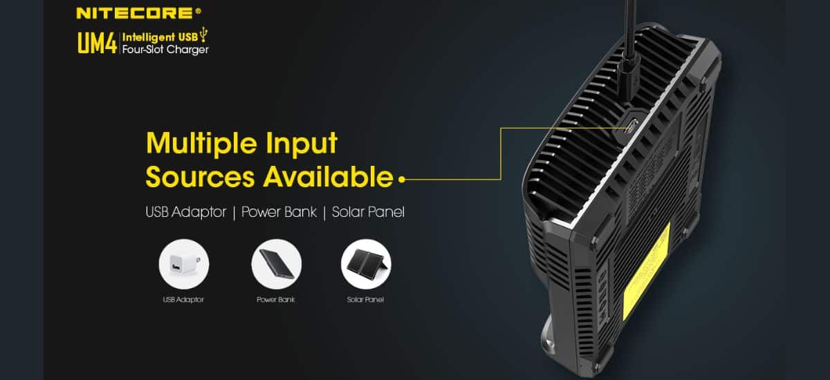 CARGADOR UM4 CUATRO RANURAS 2A - NITECORE 7 CARGADOR de pilas UM4 CUATRO RANURAS 2A - NITECORE